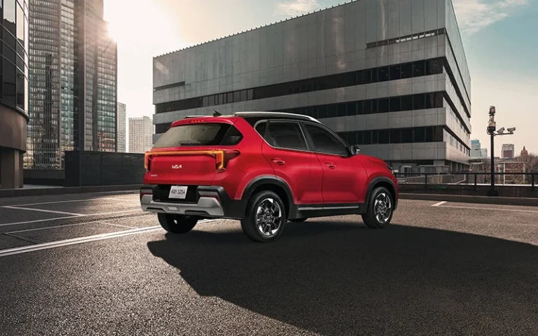 kia sonet red rear angle