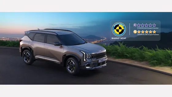 Kia Seltos illustration with Bharat NCAP five-star safety rating