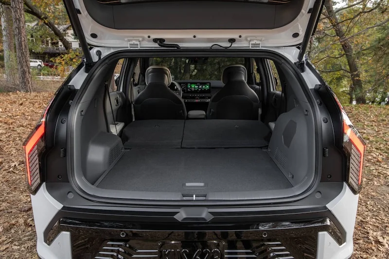 Kia EV3 cargo area with rear seats folded